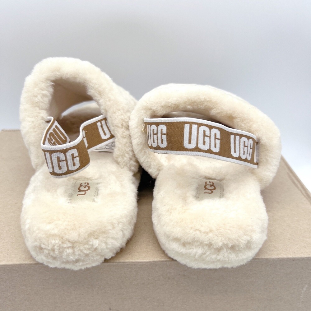 UGG Fluff Yeah Genuine Shearling Platform Slingback Sandal Slide Beige US 6 - Picture 7 of 12